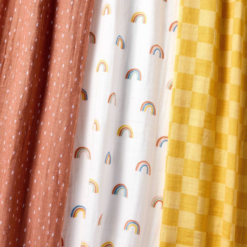 slide 3 of 4, Muslin Swaddle Baby Blanket - Rainbows - 3pk - Cloud Island™, 3 ct