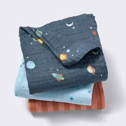 Muslin Swaddle Baby Blanket - Space - 3pk - Cloud Island™: 47" x 47" Soft Cotton, Logo Pattern, 180 Thread Count