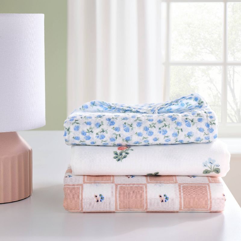 slide 2 of 4, Muslin Swaddle Baby Blanket - Traditional Floral - 3pk - Cloud Island™, 3 ct