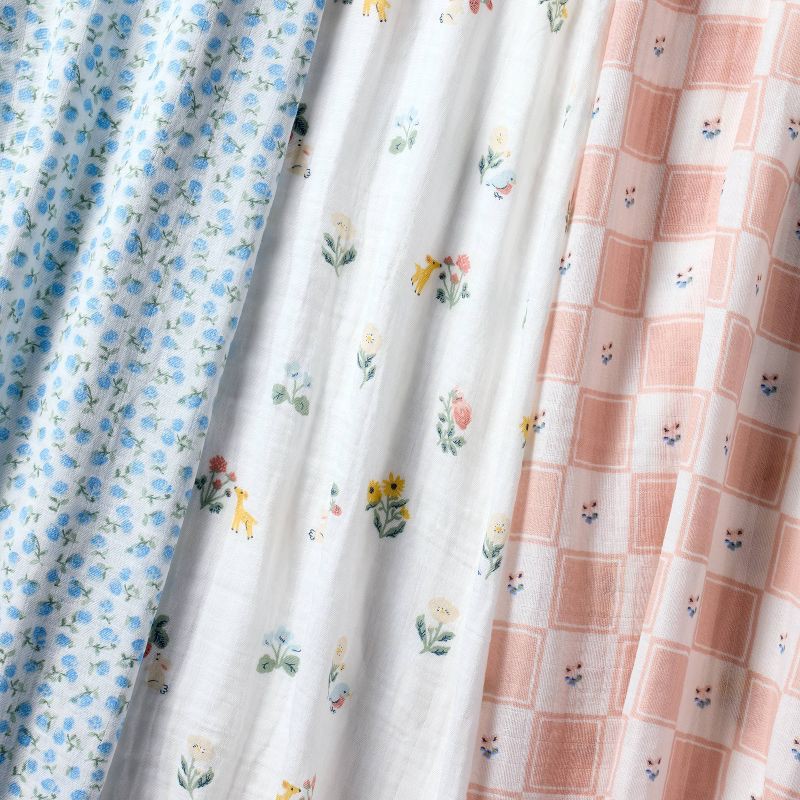 slide 3 of 4, Muslin Swaddle Baby Blanket - Traditional Floral - 3pk - Cloud Island™, 3 ct