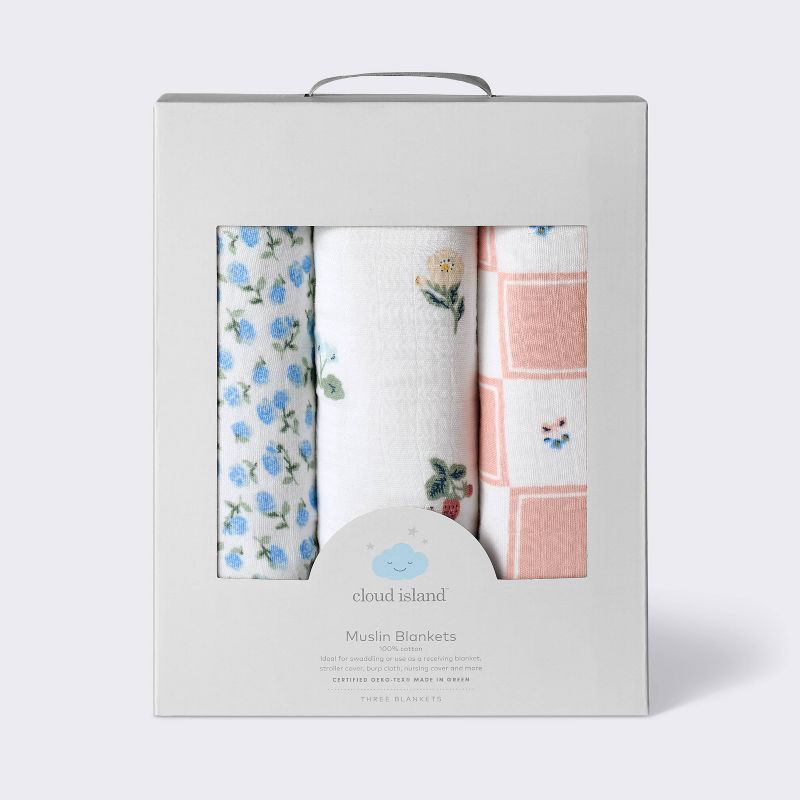 slide 4 of 4, Muslin Swaddle Baby Blanket - Traditional Floral - 3pk - Cloud Island™, 3 ct