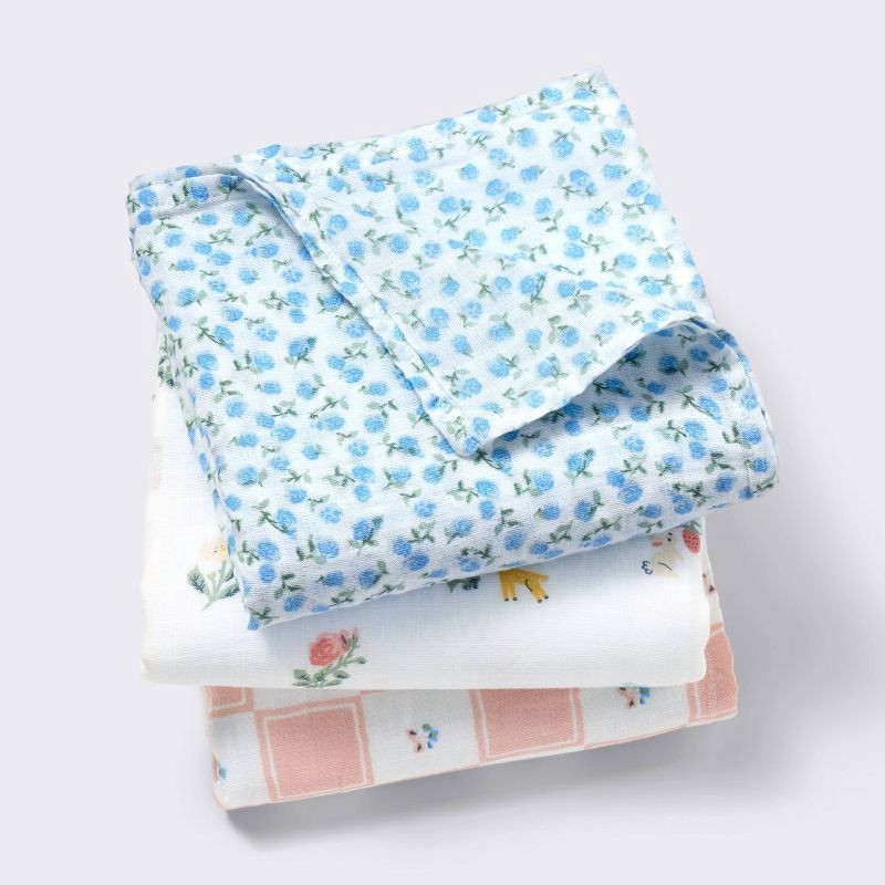 slide 1 of 4, Muslin Swaddle Baby Blanket - Traditional Floral - 3pk - Cloud Island™, 3 ct