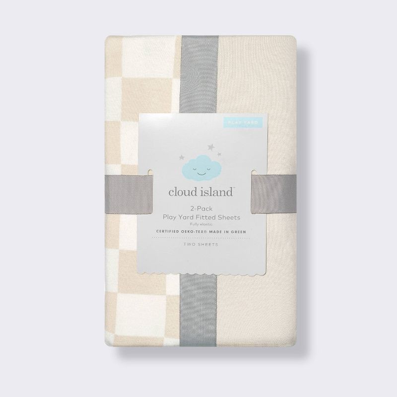 slide 4 of 4, Fitted Play Yard Jersey Sheet - Cream Checks - 2pk - Cloud Island™, 2 ct