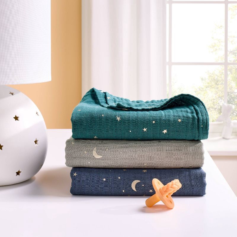 slide 2 of 4, Muslin Swaddle Baby Blanket - Cool Metallic - 3pk - Cloud Island™, 3 ct