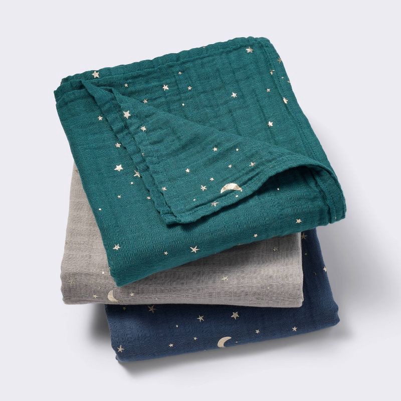 slide 1 of 4, Muslin Swaddle Baby Blanket - Cool Metallic - 3pk - Cloud Island™, 3 ct