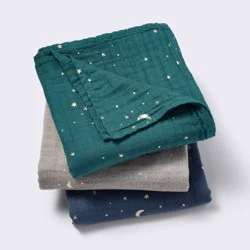 Muslin Swaddle Baby Blanket - Cool Metallic - 3pk - Cloud Island™