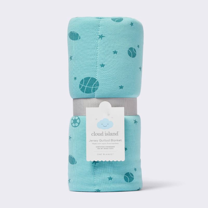 slide 4 of 4, Rayon from Bamboo Jersey Quilted Blanket - Sports - Teal - Cloud Island™, 1 ct