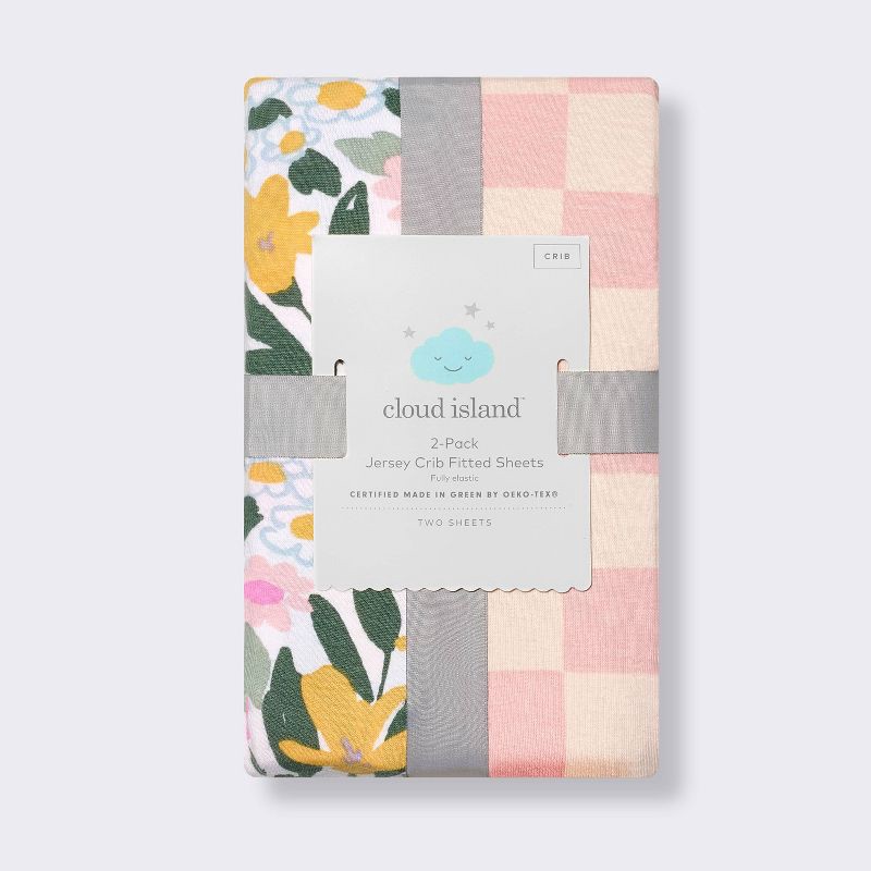 slide 4 of 4, Fitted Jersey Crib Sheet - Painterly Floral - 2pk - Cloud Island™, 2 ct