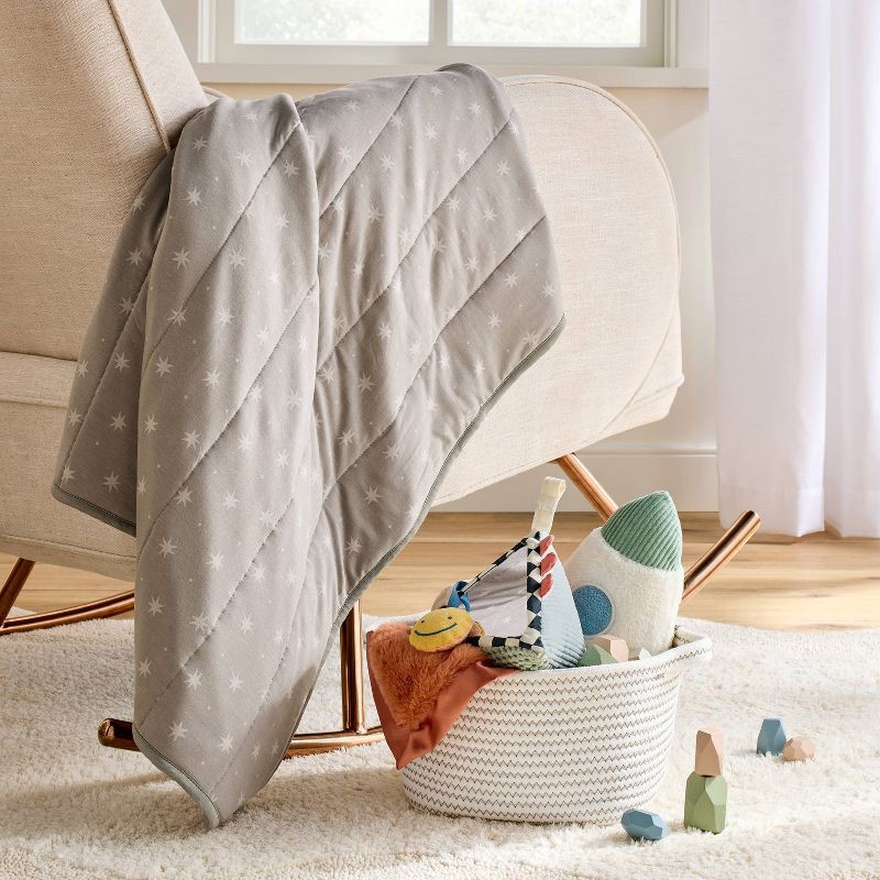 slide 2 of 4, Rayon from Bamboo Jersey Quilted Blanket - Stars - Gray - Cloud Island™, 1 ct