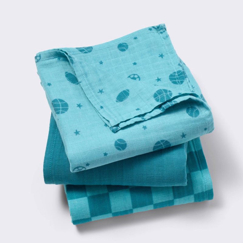 slide 1 of 4, Muslin Swaddle Baby Blanket - Sports - 3pk - Cloud Island™, 3 ct