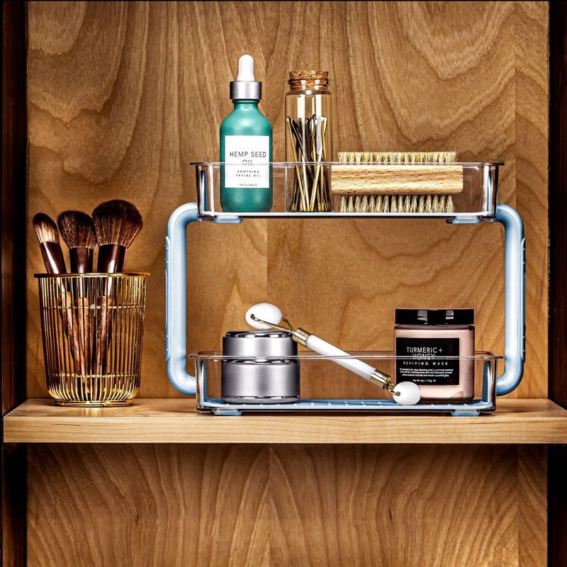 slide 3 of 3, madesmart 2 Tier Blue Bathroom Tray Organizer, 1 ct