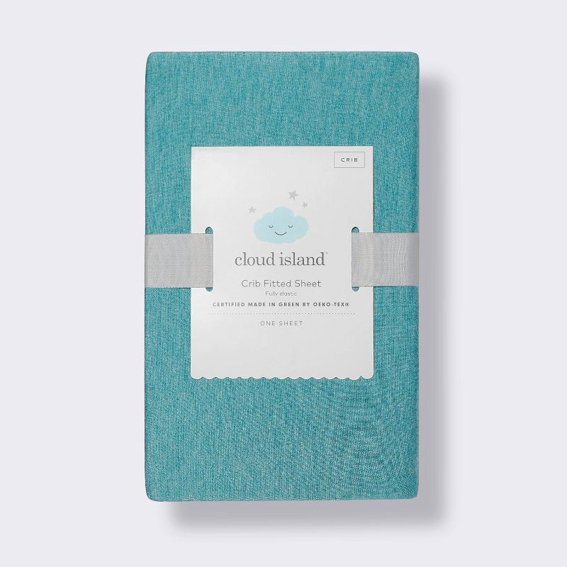slide 4 of 4, Polyester Rayon Fitted Crib Sheet - Teal - Cloud Island™, 1 ct