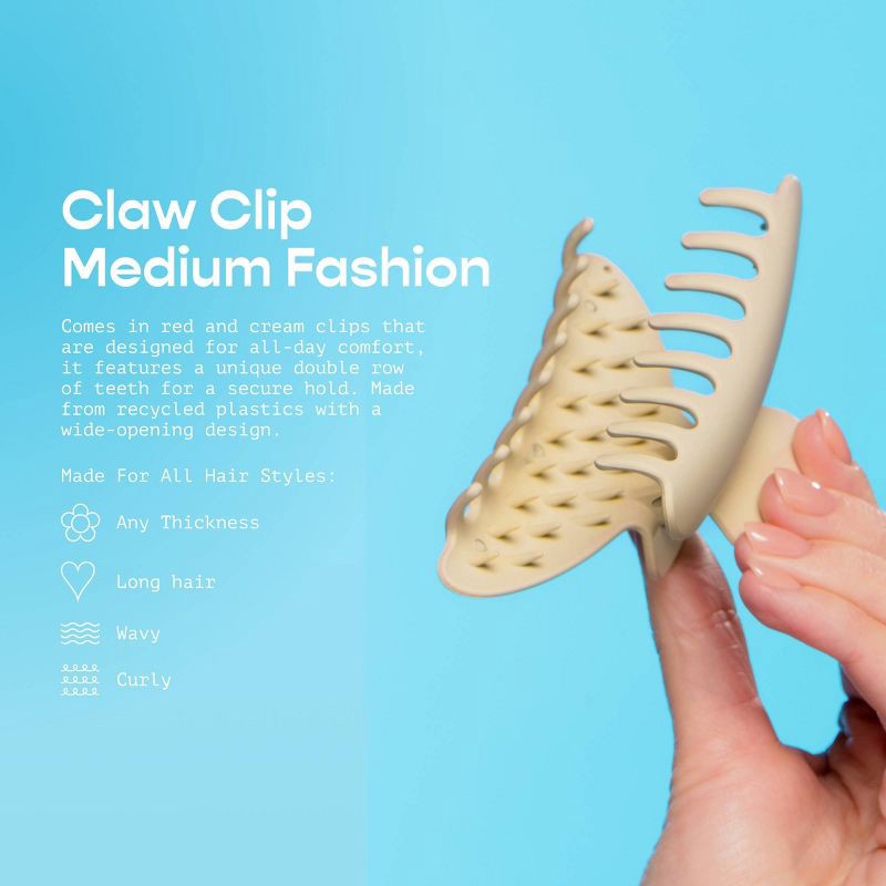 slide 6 of 8, Gimme Beauty Medium Fashion Claw Clip - 2pc - Red/Cream, 2 ct