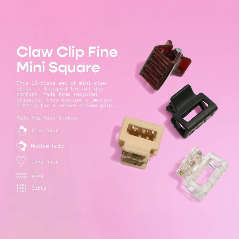 slide 6 of 8, Gimme Beauty Fine Mini Square Claw Clip - 12pc, 12 ct