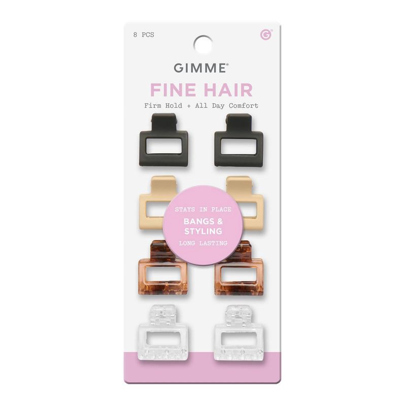 slide 1 of 8, Gimme Beauty Fine Small Square Claw Clip - 8pc, 8 ct