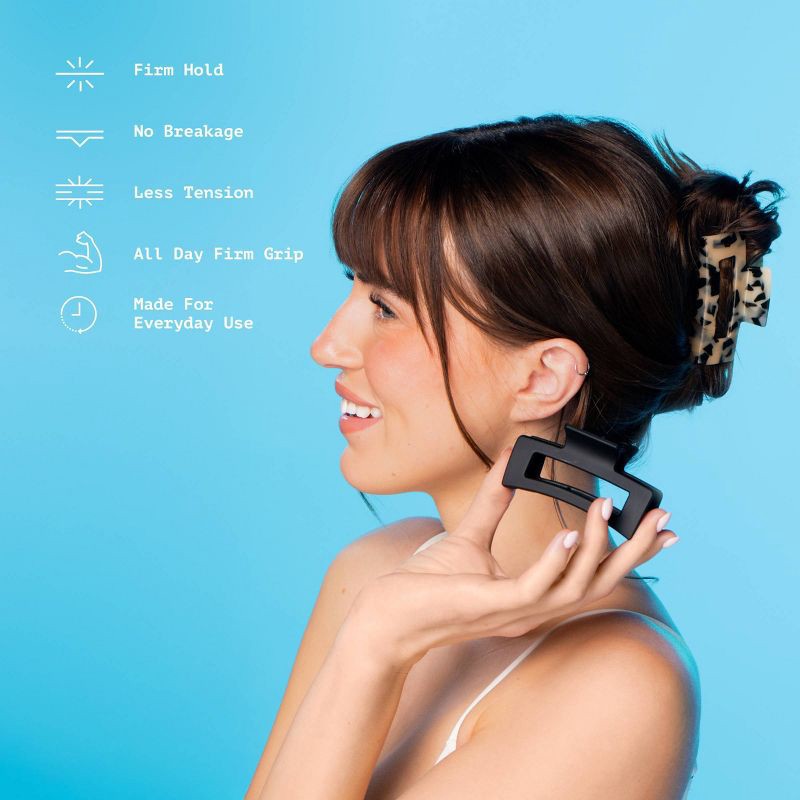 slide 4 of 8, Gimme Beauty Medium Rectangle Claw Clip - 2pc - Black/Tortoise, 2 ct