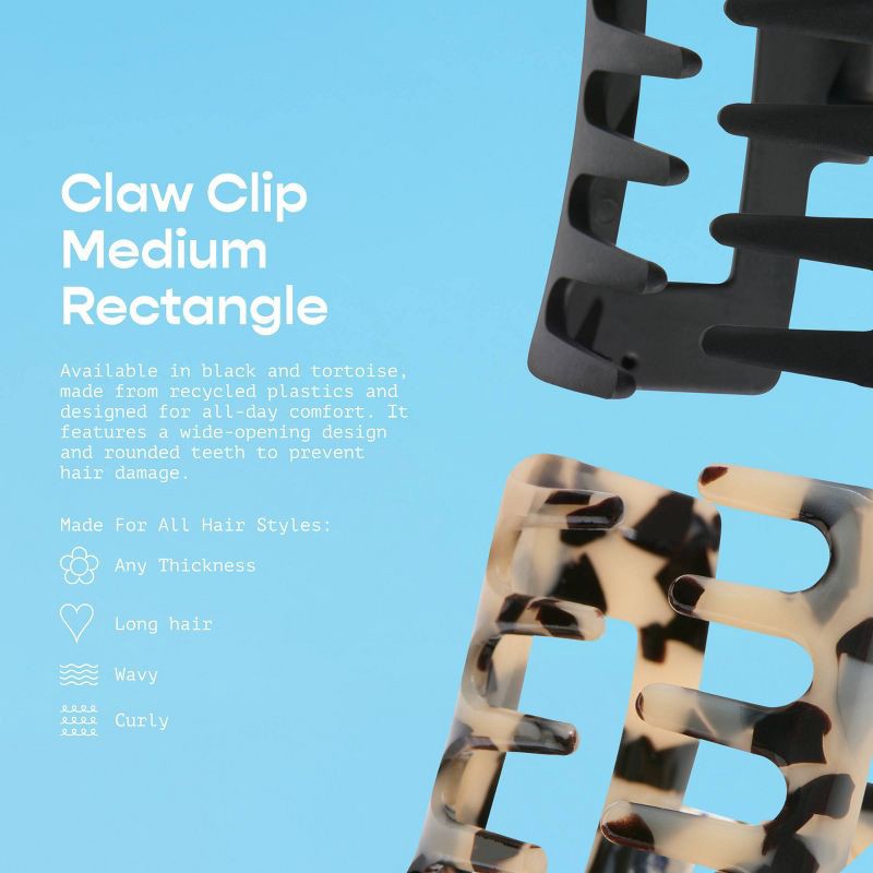 slide 6 of 8, Gimme Beauty Medium Rectangle Claw Clip - 2pc - Black/Tortoise, 2 ct