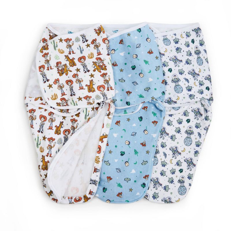 slide 1 of 9, aden + anais essentials Baby 100% Cotton Quick Change Easy 3pk Sleeveless Swaddle Wraps - Toy Story 0-3m, 3 ct