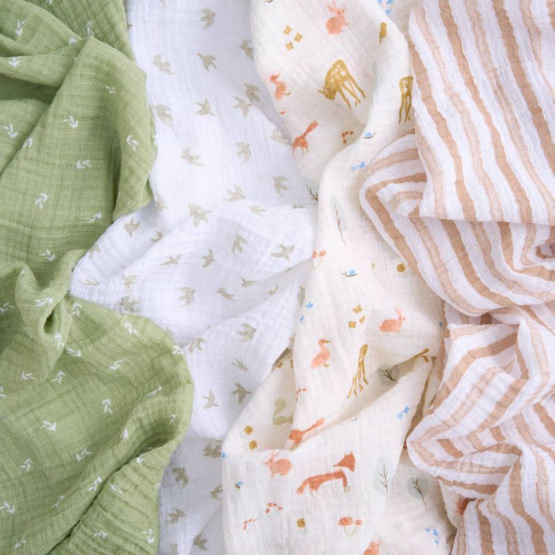 slide 2 of 4, aden + anais essentials 4pk Cotton Muslin Swaddle Blankets - Sage Woodland, 4 ct
