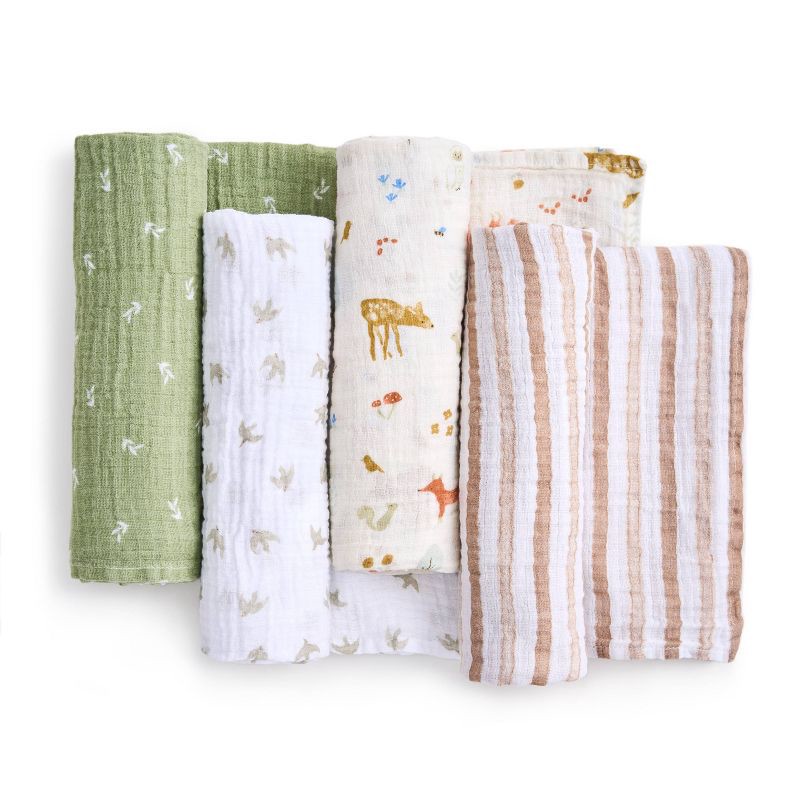 slide 3 of 4, aden + anais essentials 4pk Cotton Muslin Swaddle Blankets - Sage Woodland, 4 ct