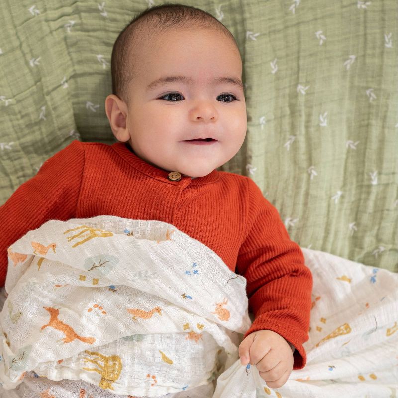 slide 4 of 4, aden + anais essentials 4pk Cotton Muslin Swaddle Blankets - Sage Woodland, 4 ct