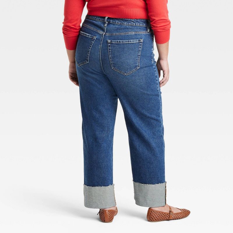 slide 2 of 3, Women's High-Rise Cuffed Straight Jeans - Ava & Viv™ Dark Wash 17: Plus Size Denim, Midweight Fabric, 28" Inseam, 1 ct