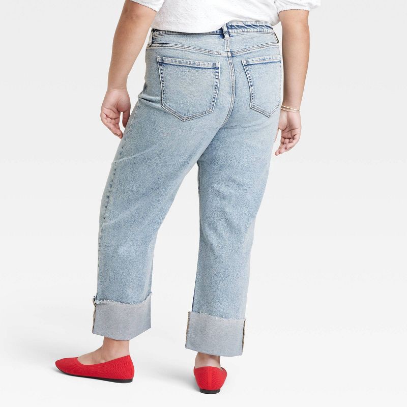 slide 2 of 3, Women's High-Rise Cuffed Straight Jeans - Ava & Viv™ Light Wash 20: Plus Size, Denim, Stretch, Belt Loops, 1 ct