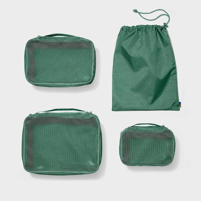 slide 1 of 3, 4pc Packing Cube Set - Open Story™ Green: Travel Luggage Accessories, Zipper Closure, 4 ct