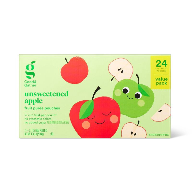 slide 1 of 5, Unsweetened Apple Fruit Puree Pouches Applesauce Pouches - 24ct - Good & Gather™ - Good & Gather™, 24 ct