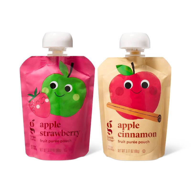 slide 4 of 5, Apple Strawberry and Apple Cinnamon Fruit Puree Applesauce Pouches Variety Pack - 12ct - Good & Gather™, 12 ct