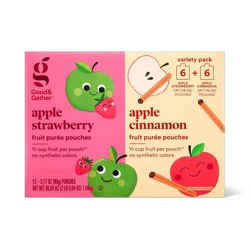 Apple Strawberry and Apple Cinnamon Fruit Puree Applesauce Pouches Variety Pack - 12ct - Good & Gather™