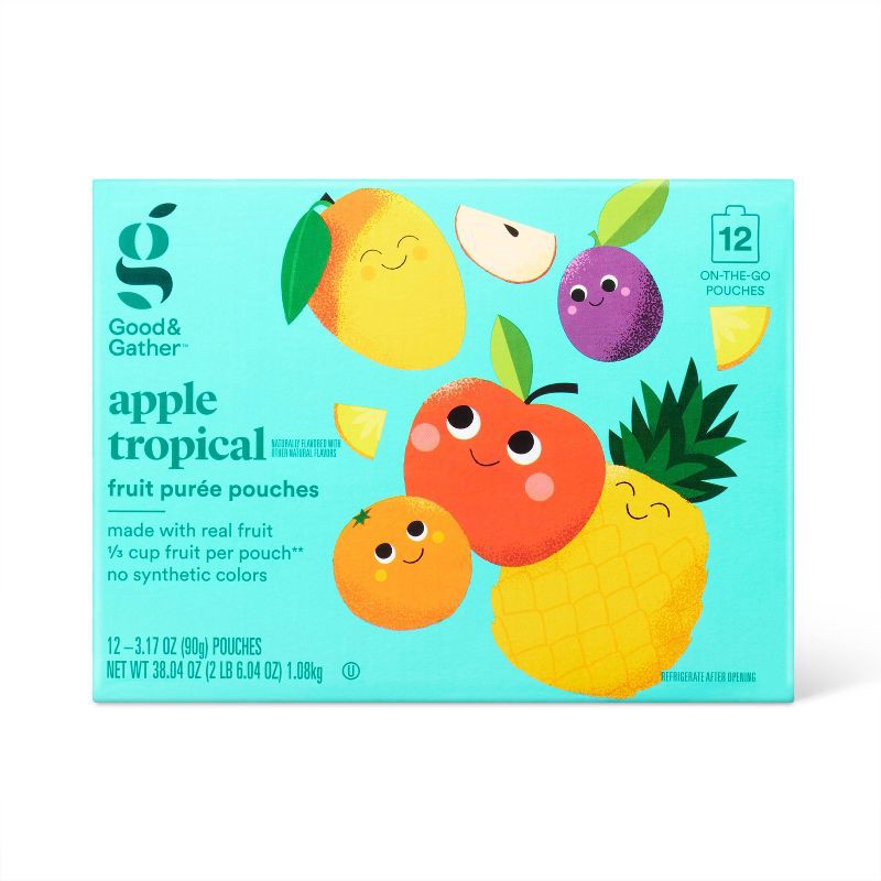 slide 1 of 5, Tropical Apple Fruit Puree Applesauce Pouches - 12ct - Good & Gather™, 12 ct
