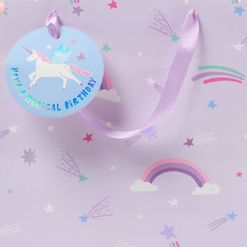 slide 3 of 3, Large Unicorn Rainbow Birthday Gift Bag with Tag Purple - Spritz™, 1 ct