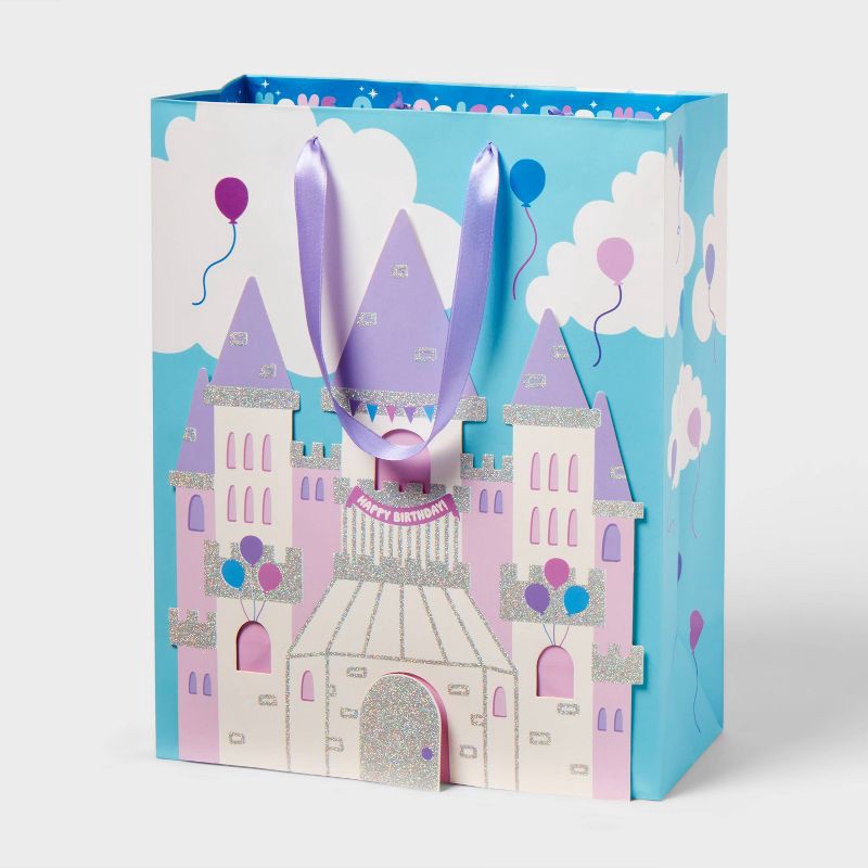 slide 1 of 3, Large Castle Birthday Gift Bag Blue/Purple - Spritz™, 1 ct
