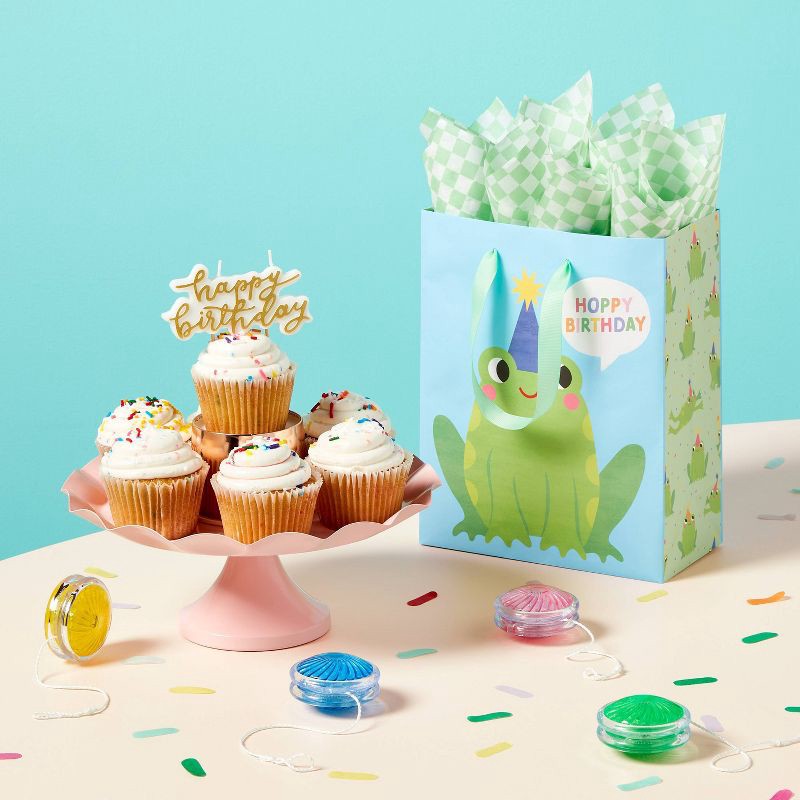 slide 2 of 3, Small 'Hoppy Birthday' Frog Birthday Gift Bag Blue/Green - Spritz™, 1 ct