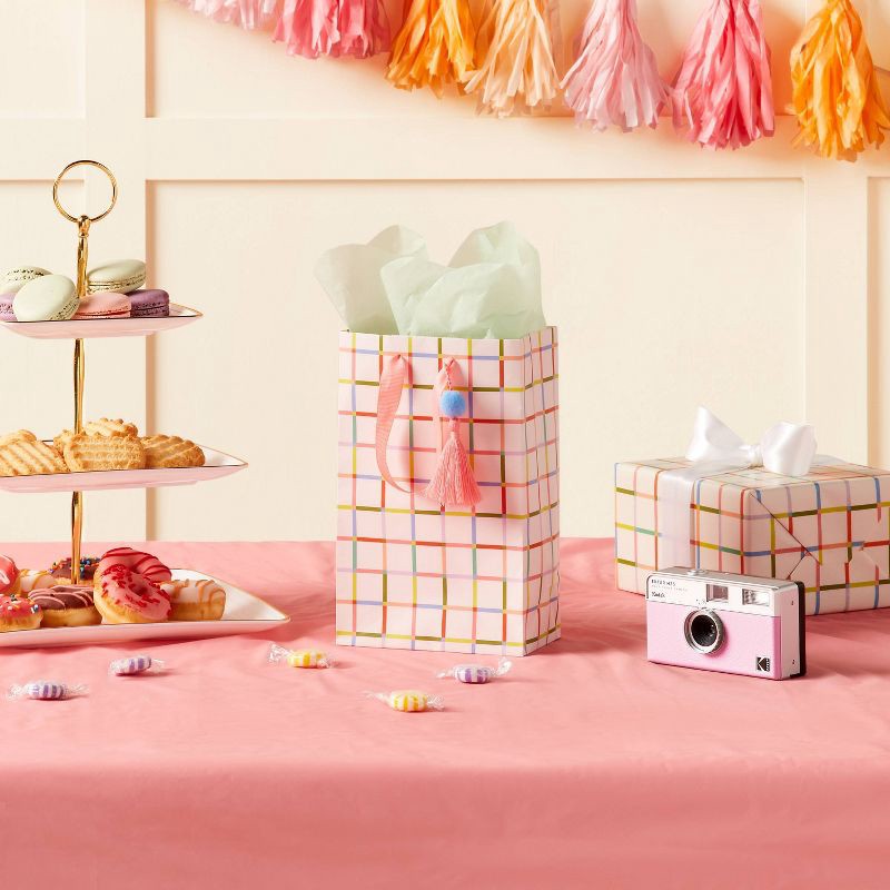 slide 2 of 3, XSmall Jr Tote Grid Pattern Gift Bag with Tassle Colorful - Spritz™, 1 ct