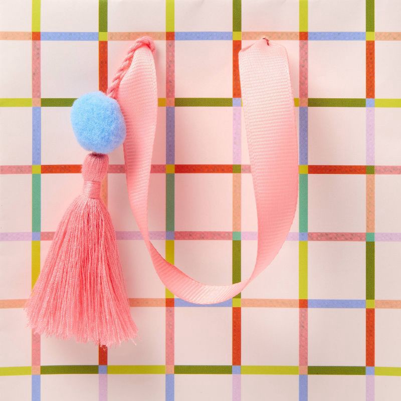 slide 3 of 3, XSmall Jr Tote Grid Pattern Gift Bag with Tassle Colorful - Spritz™, 1 ct