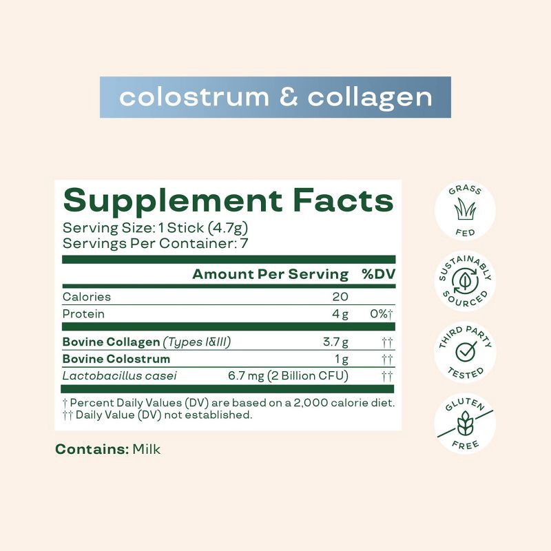 slide 3 of 5, BLOOM NUTRITION Colostrum & Collagen Peptides Powder Stick Packs - Unflavored - 0.99oz/7ct, 0.99 oz, 7 ct