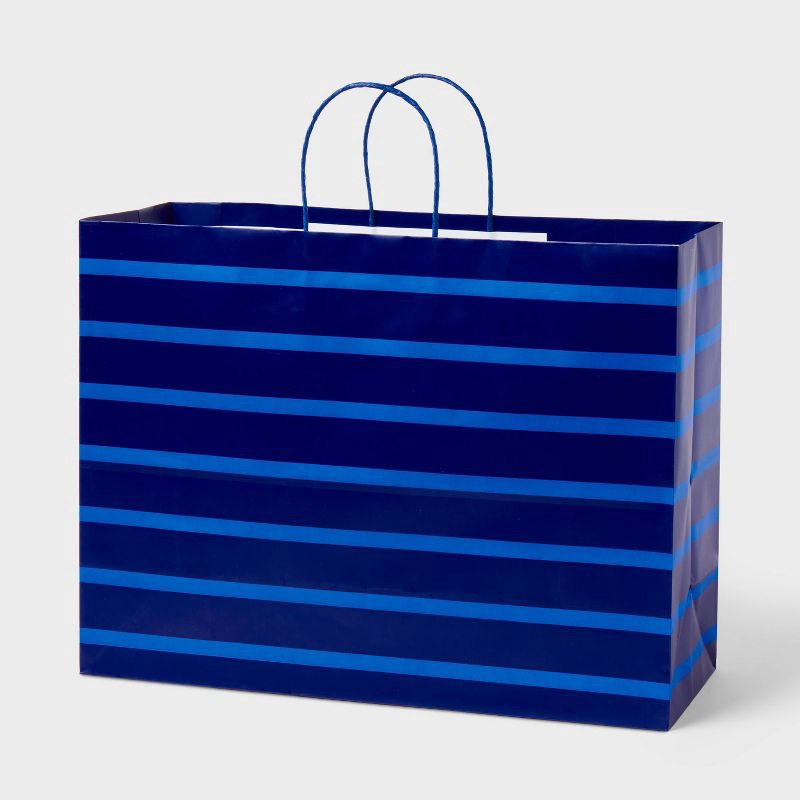 slide 1 of 3, XLarge Striped Gift Bag Navy/Blue - Spritz™, 1 ct