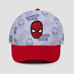 Toddler Boys' Spider-Man Baseball Hat: Gray Canvas, Movie Logo, Back Snap Closure, One Size Fits Most, Spot Clean