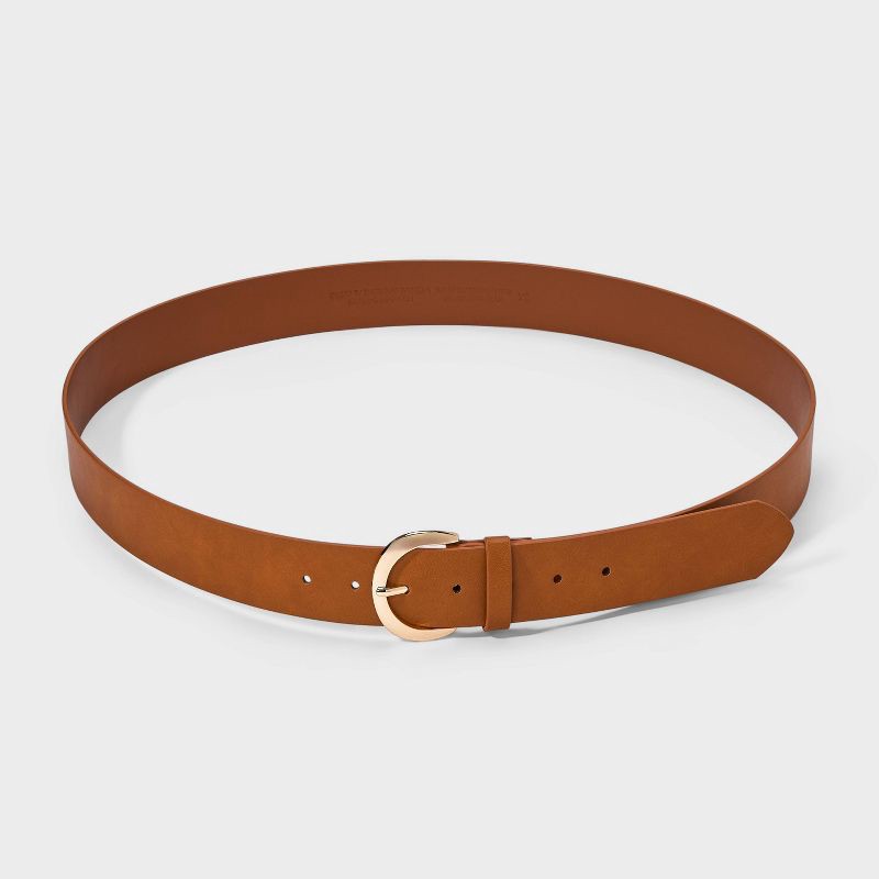slide 2 of 3, Self Keeper Cut Rounded Edge Belt - Ava & Viv™ Tan 1X: Buckle Closure, Solid Pattern, 1 ct
