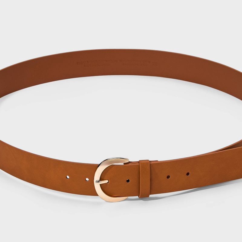 slide 3 of 3, Self Keeper Cut Rounded Edge Belt - Ava & Viv™ Tan 2X: Polyurethane Medium Buckle, Solid Pattern, 53" Length, 1 ct