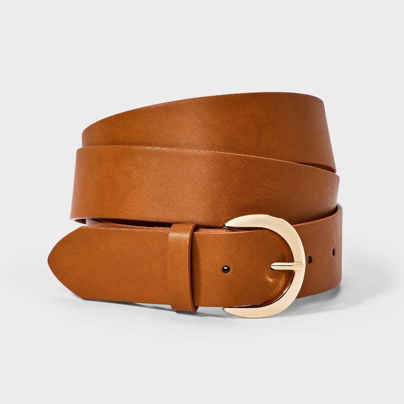 slide 1 of 3, Self Keeper Cut Rounded Edge Belt - Ava & Viv™ Tan 3X: Buckle Closure, Solid Pattern, 1 ct