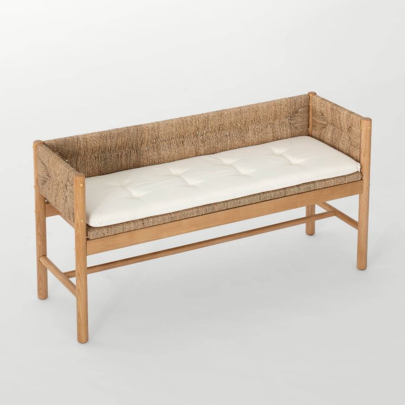 slide 4 of 6, Threshold designed w/Studio McGee Elden Wood Bench with Woven Back and Loose Cushion Seat - Threshold™ designed with Studio McGee Fully Assembled, 1 ct