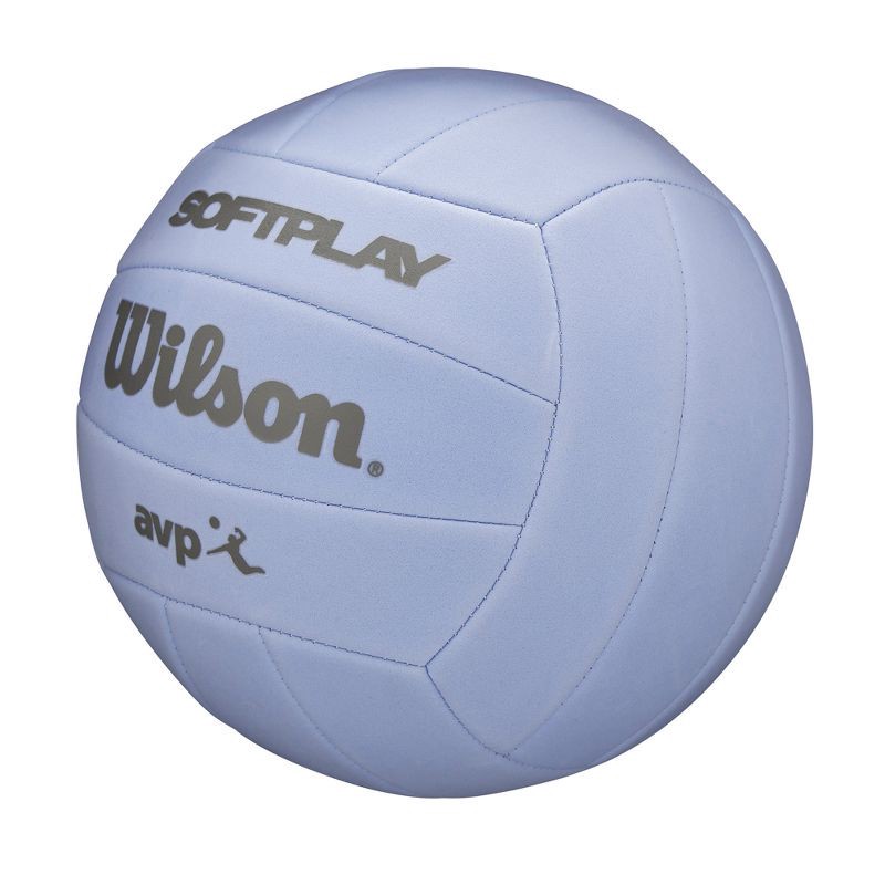 slide 3 of 8, Wilson AVP Soft Play Volleyball - Purple: Synthetic Leather, Size 5, Butyl Bladder, 1 ct