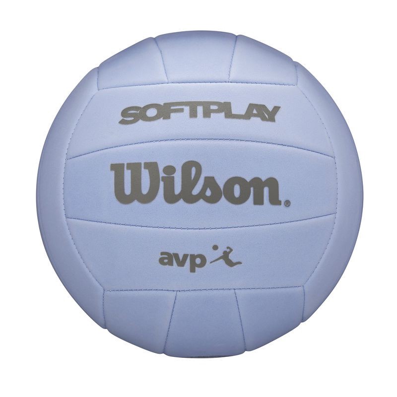 slide 1 of 8, Wilson AVP Soft Play Volleyball - Purple: Synthetic Leather, Size 5, Butyl Bladder, 1 ct