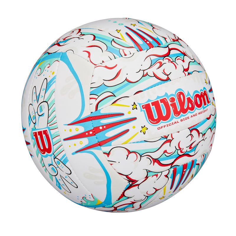 slide 2 of 6, Wilson Graffiti Peace Volleyball - White/Blue: Size 5, Synthetic Leather, Butyl Bladder, Adult Outdoor Sports Ball, 1 ct