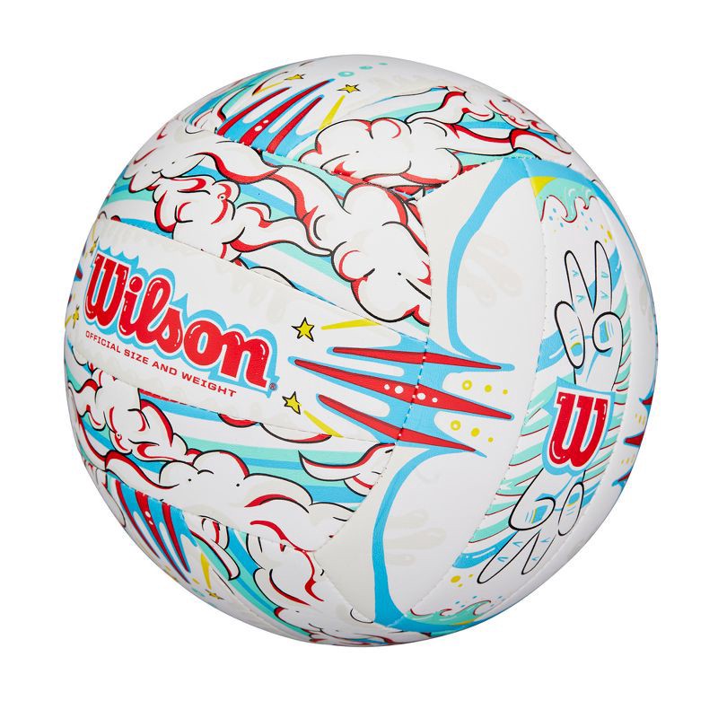 slide 3 of 6, Wilson Graffiti Peace Volleyball - White/Blue: Size 5, Synthetic Leather, Butyl Bladder, Adult Outdoor Sports Ball, 1 ct