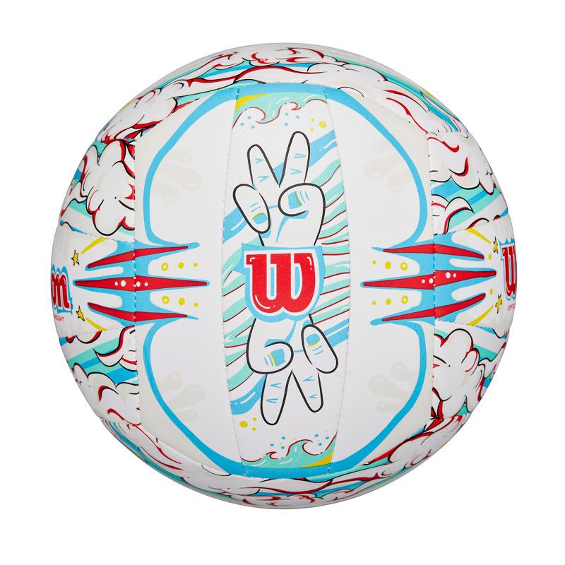 slide 4 of 6, Wilson Graffiti Peace Volleyball - White/Blue: Size 5, Synthetic Leather, Butyl Bladder, Adult Outdoor Sports Ball, 1 ct