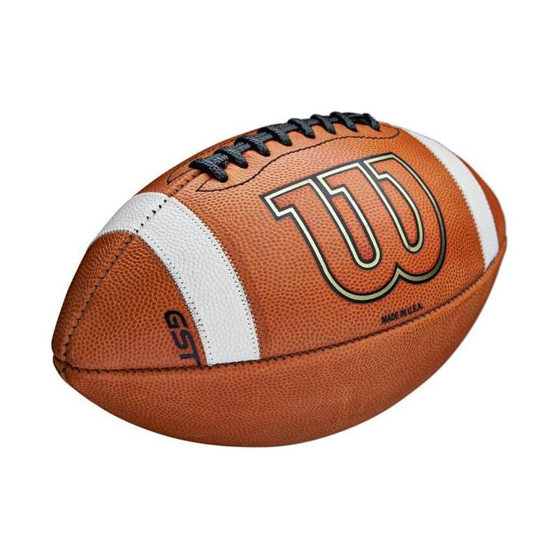 slide 2 of 8, Wilson GST Speed Skin Official Football - Brown: Regulation Size, Leather Composite, Butyl Bladder, 1 ct